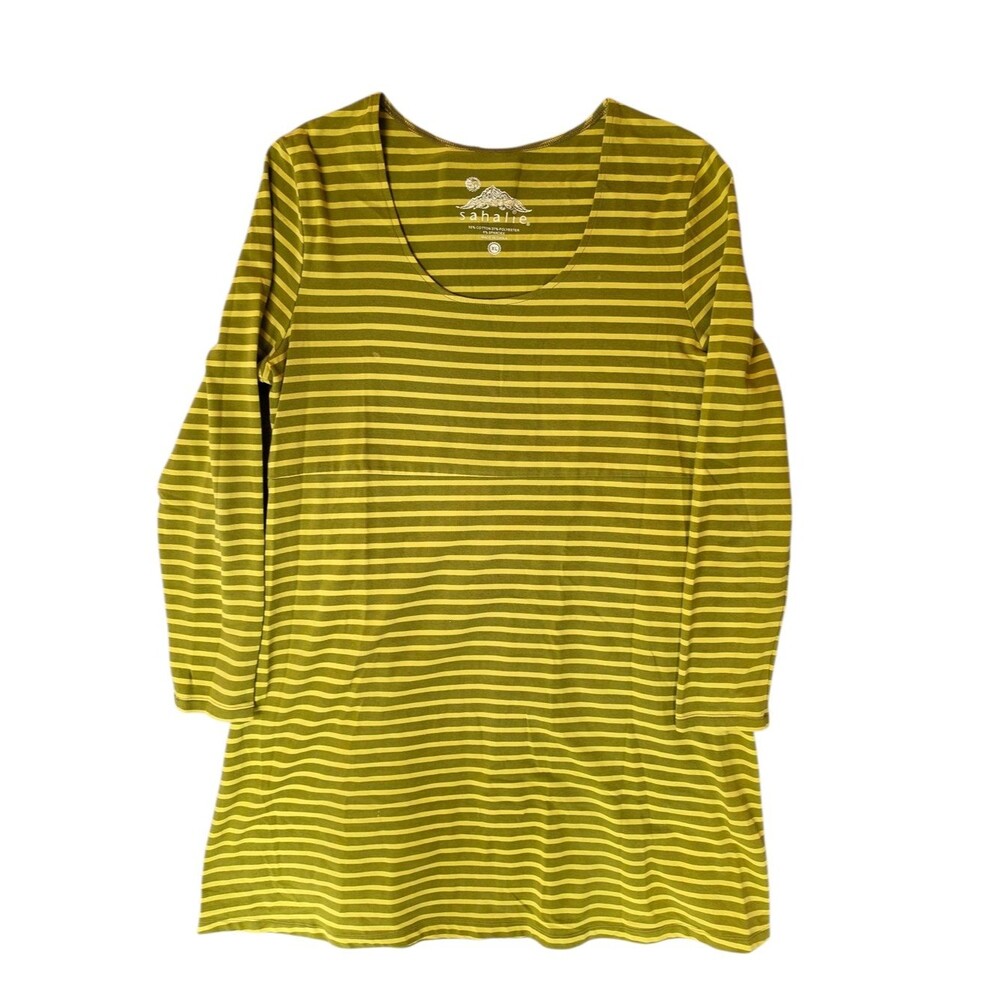 Sahalie Dress Woman's XL Green Striped Long Sleeve Bohemian Hippie Fairy Hippie